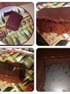 A picture of Chocolate Sheet Cake (so MOIST) and Icing.