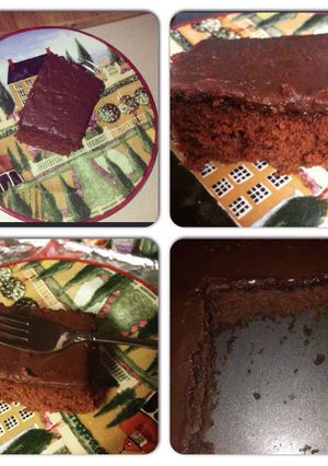 A picture of Chocolate Sheet Cake (so MOIST) and Icing.