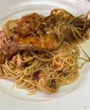 Pasta pelo de ángel con camarones a la sonorense