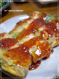 A picture of Tender & Spongy, Chrysanthemum Greens Taiwanese Shrimp Omelette.