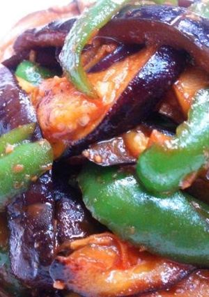 A picture of Eggplant & Green Pepper Gochujang Stir-fry.