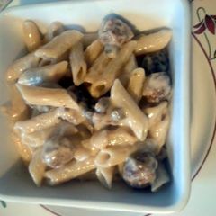 A picture of Penne with Soup & Sausage Sauce.