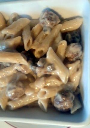 A picture of Penne with Soup & Sausage Sauce.