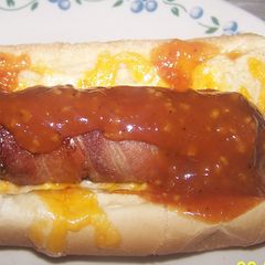 A picture of Nuwave Cheesy Bacon Wrapped Bbq Hotdog.