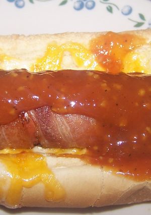 A picture of Nuwave Cheesy Bacon Wrapped Bbq Hotdog.