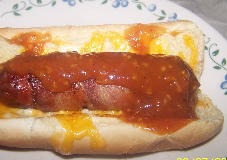 Step-by-Step Guide to Prepare Ultimate Nuwave Cheesy Bacon Wrapped Bbq Hotdog