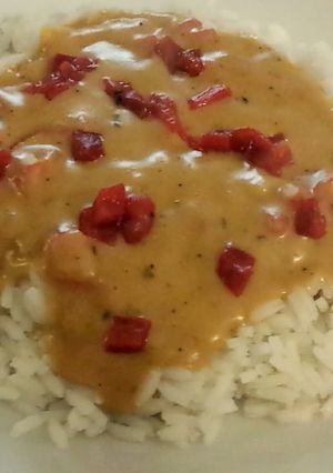 A picture of Spicy Rarebit on Rice.