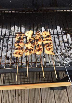 A picture of Yoghurt marinated chicken skewers.