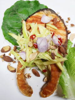 A picture of Grilled Salted Salmon with Mango Salad.
