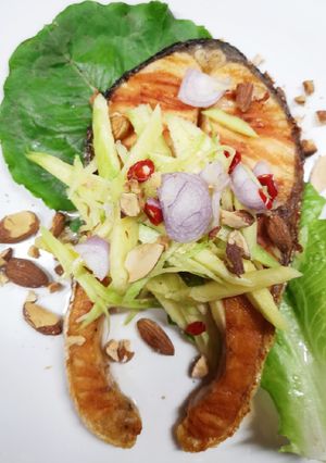 A picture of Grilled Salted Salmon with Mango Salad.