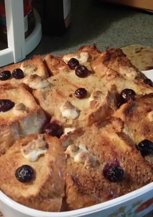 A picture of Blueberry and Cream Cheese Baked French Toast.