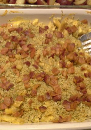 A picture of Brenda's Mac & Cheese with Roasted Jalapenos & Bacon.