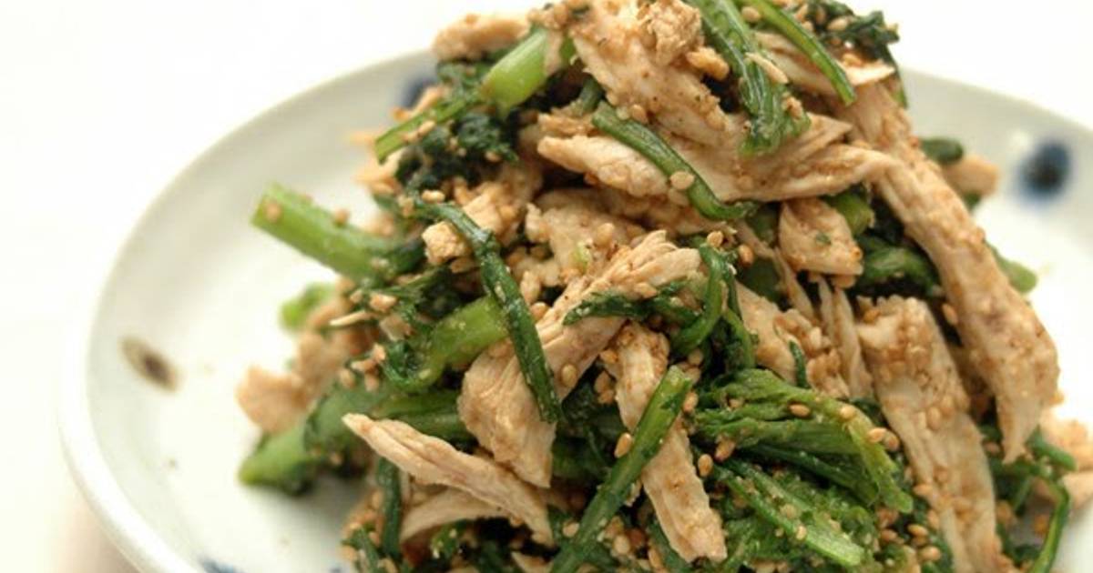 Chrysanthemum Greens & Chicken with Sesame Sauce Recipe by cookpad