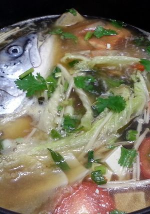A picture of Salmon Hotpot in Chinese Herbal Soup.