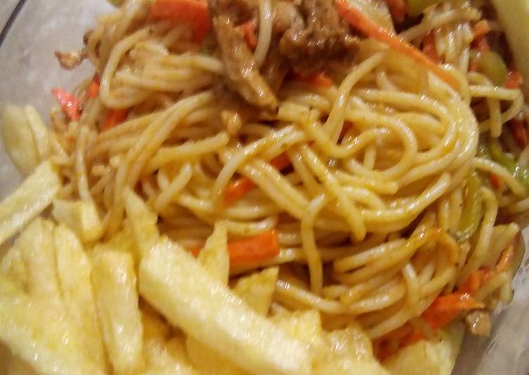 Steps to Make Homemade Chow mien with French fries