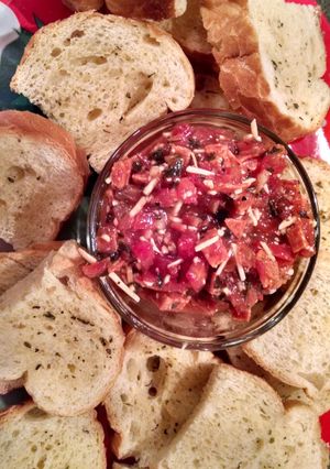 A picture of "Almost Homemade" Pepperoni & Parmesan Bruscetta with Garlic Butter Bread.