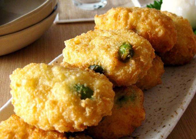 Light and Fluffy Fritters With Edamame and Camembert Cheese