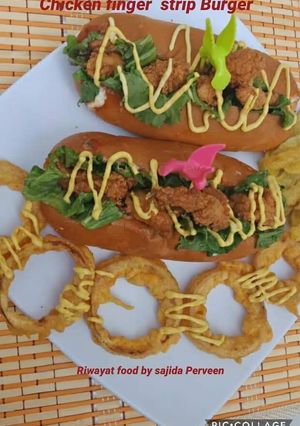 A picture of 🍔🍘🧀Chicken finger's Strips Burger 🧀🍘🍔 #KokabandCookpad.