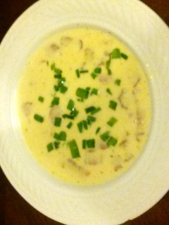A picture of bacon beer cheese soup.