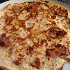 A picture of Sophie's bacon and cheese pancakes.