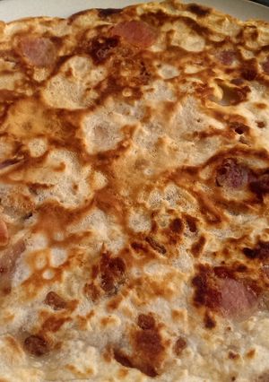 A picture of Sophie's bacon and cheese pancakes.