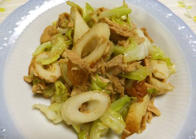 Easiest Way to Make Super Quick Homemade Cabbage, Tuna, and Chikuwa Fish Paste Sticks Stir-fry