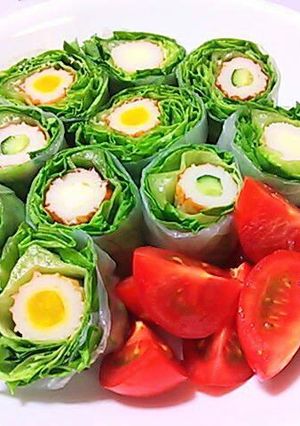 A picture of Fresh Spring Rolls with Cheese & Cucumber Chikuwa.