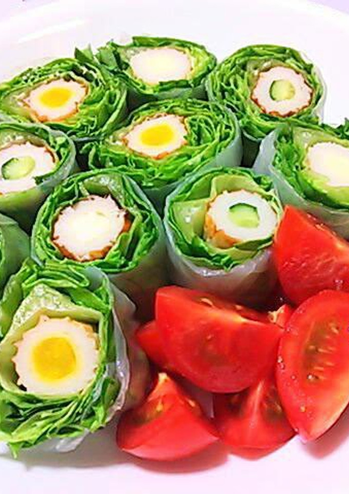 A picture of Fresh Spring Rolls with Cheese & Cucumber Chikuwa.