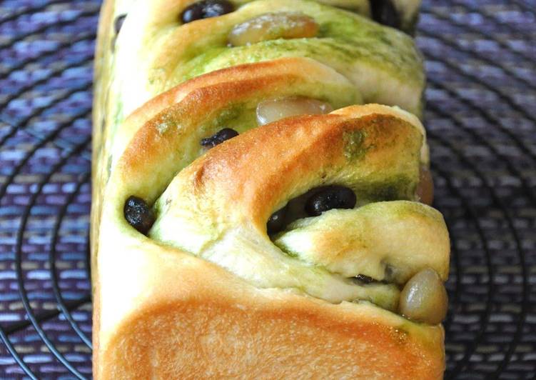 Twisted Soy Milk Bread with Amanatto (Candied Beans) and Green Tea