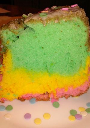 A picture of Rainbow Angel Food Cake.