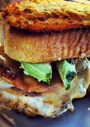 A picture of Garlic Toast Breakfast Sandwich.
