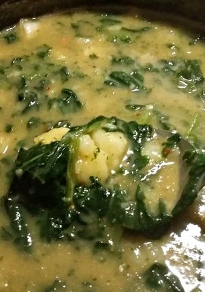 A picture of Spicy potato & spinach soup.