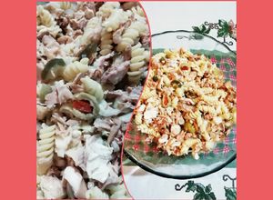 Una foto de Ensalada de fideos tirabuzón Mar y Tierra 🐟+🐔