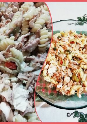 Una foto de Ensalada de fideos tirabuzón Mar y Tierra 🐟+🐔