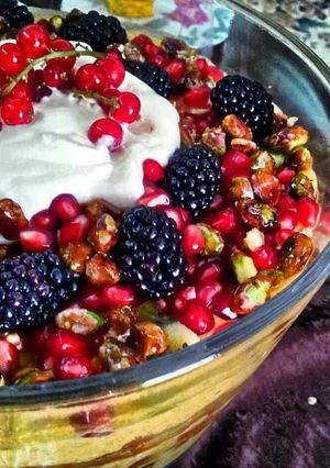 A picture of Trifle Cake Dessert with Berries.