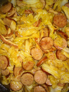 A picture of Smoked Sausage and Cabbage.