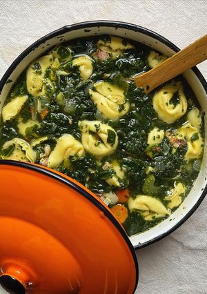 A picture of Mom’s Tortellini Soup.