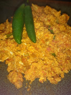 A picture of Hot and spicy Indian scrambled egg chutney.