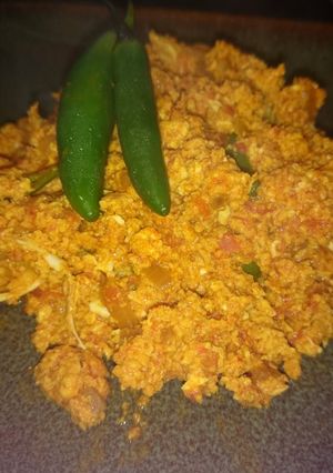 A picture of Hot and spicy Indian scrambled egg chutney.