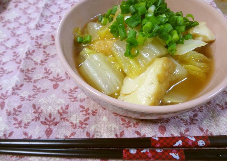 Simple Way to Prepare Any-night-of-the-week Delicious Simmered Chinese Cabbage and Atsuage with Thickened Sauce