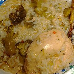 A picture of chicken broccoli rice.