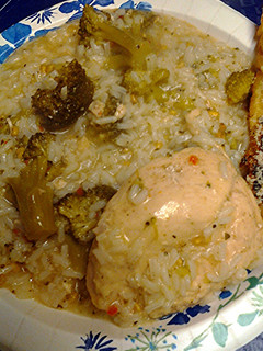 A picture of chicken broccoli rice.