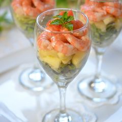 A picture of For Doll's Festival: Tri-colored Shrimp Cocktail Salad.