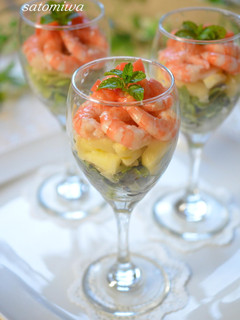 A picture of For Doll's Festival: Tri-colored Shrimp Cocktail Salad.
