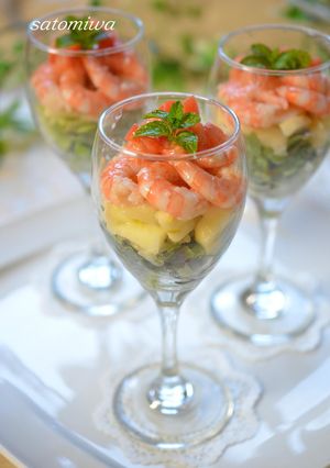 A picture of For Doll's Festival: Tri-colored Shrimp Cocktail Salad.