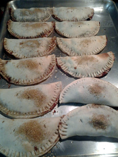 A picture of sweet and tart chocolate cherry empanadas.