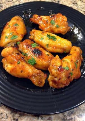 A picture of Sriracha glazed wings.