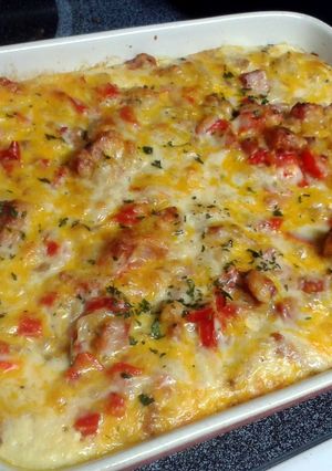 A picture of Cheese and ham strata.