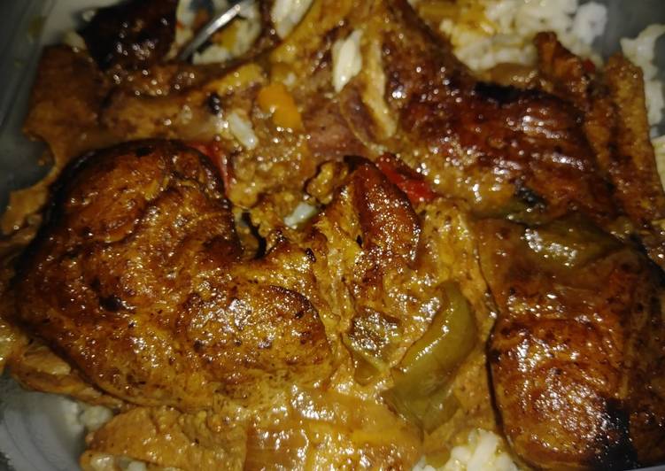 Recipe of Ultimate Smothered pork steaks n gravy w/ rice