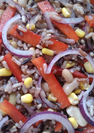 A picture of Vickys Mixed Bean & Wild Rice Salad.
